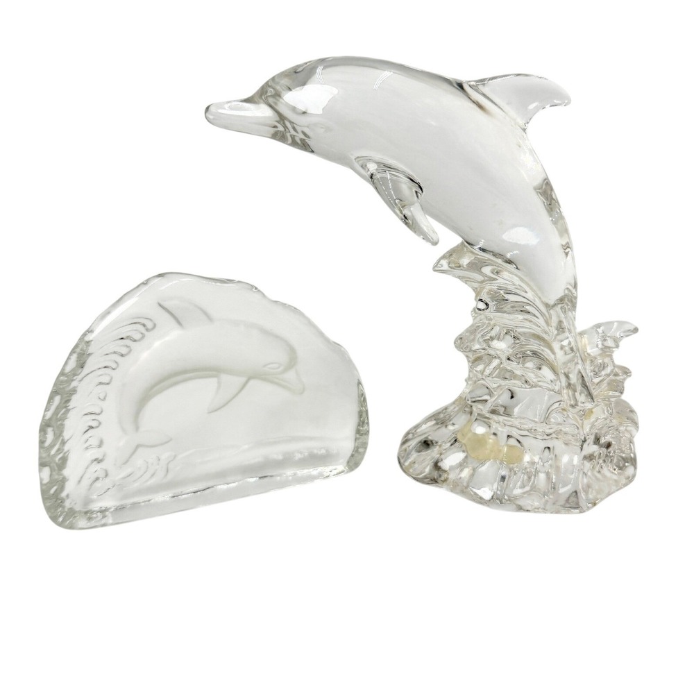 Wonders of the Wild 24% Lead‎ Crystal Dolphin Figurine & Paperweight Set Germany